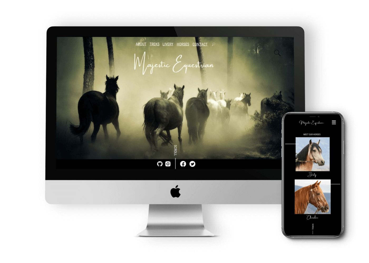Portfolio image of website for Majestic Equestrian showing responsive desktop and mobile views