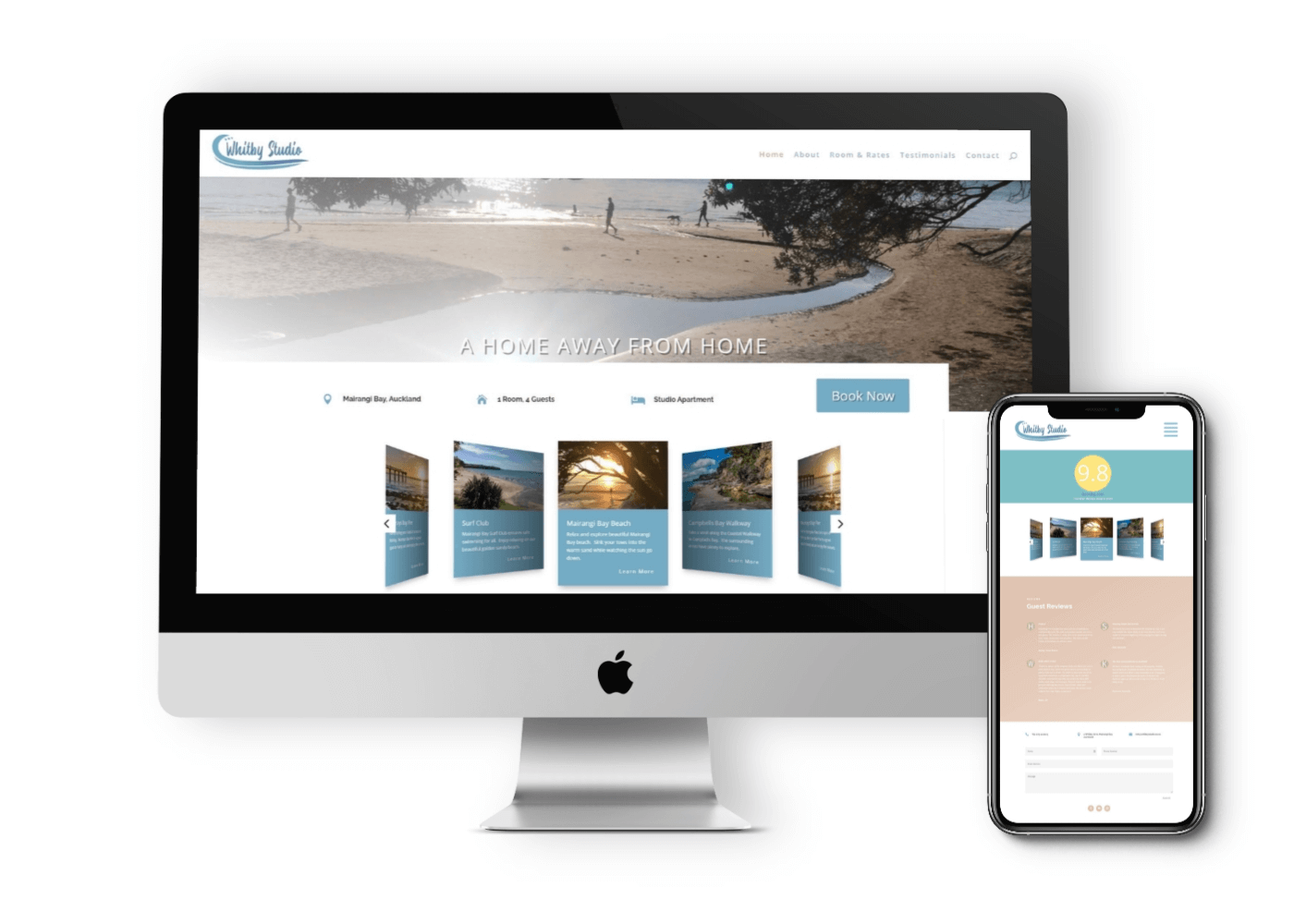 Portfolio image of website for Whitby Studio showing responsive desktop and mobile views